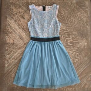 Speechless Blue Lace & Tulle Dress Size Small Back Zip Sequin Fit & Flare